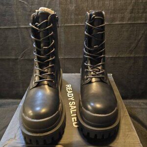 Ready Salted Black Combat Boots with Side Zipper Women's 7
